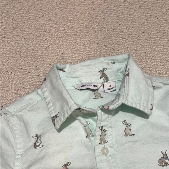 Janie and Jack, boys Mint Green Bunny Print Shirt - Picture 2 of 5